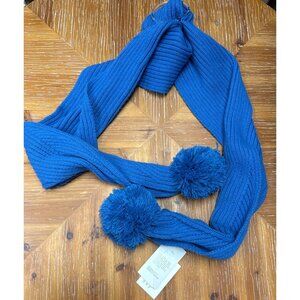 Blue Ribbed Knit Scarf With Pom-Poms By A New Day